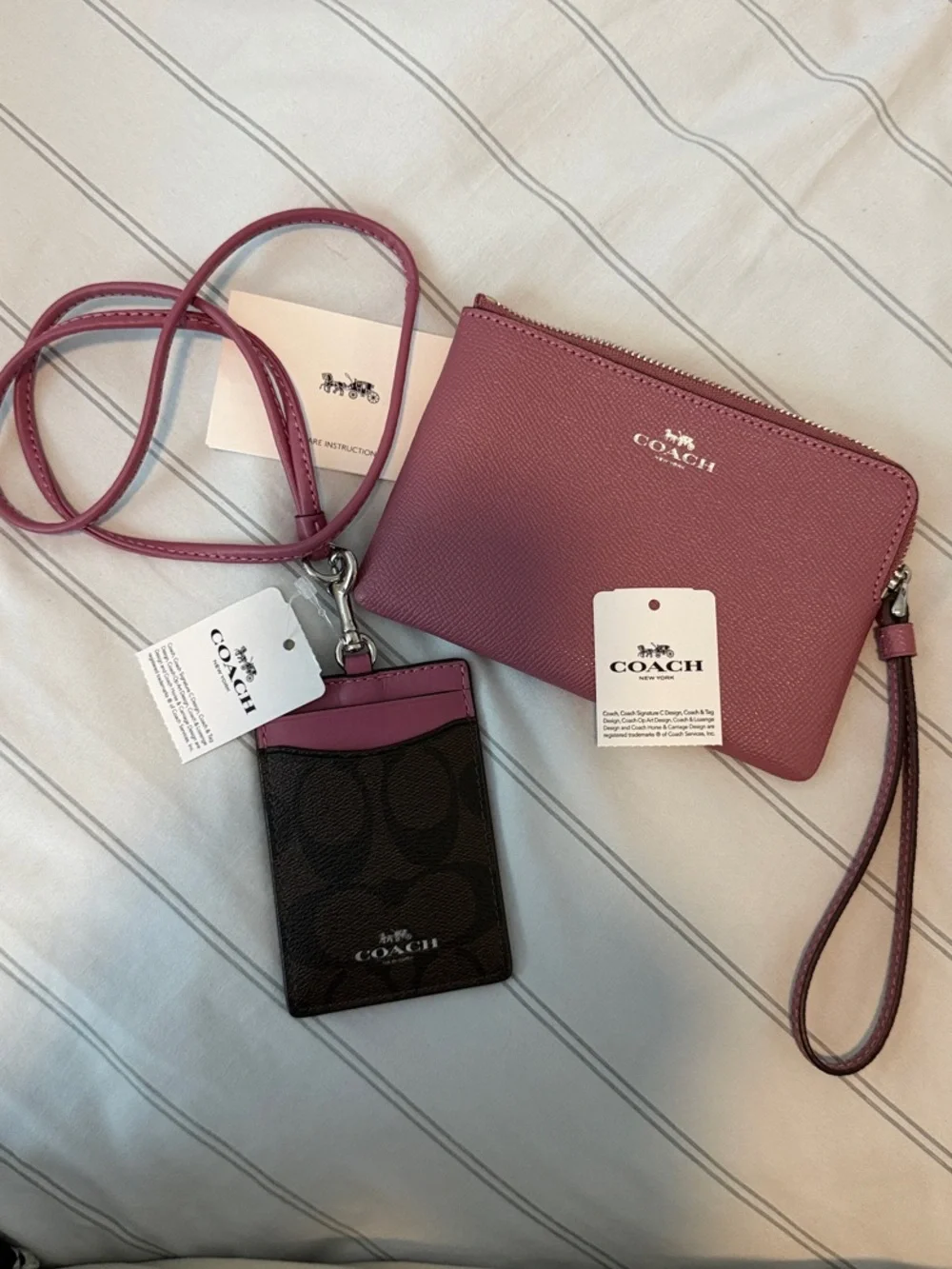 Coach Pink Leather Zip Wristlet with Signature Card Holder